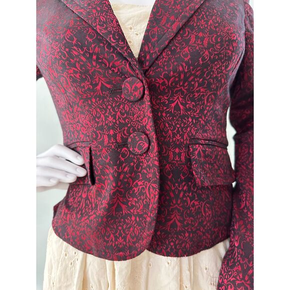 Vintage Y2k Apt. 9 Red and Black Damask Pattern Blazer Goth Suit Jacket size XS - Picture 9 of 11